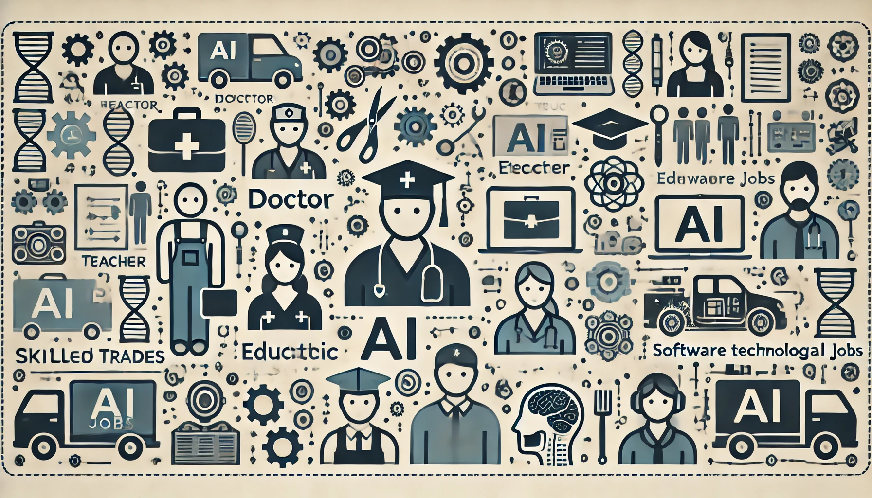 DALL·E 2024-10-21 19.38.27 - A rectangular image depicting various professions that are likely to survive the AI era. The image should include icons or illustrations representing