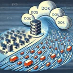 DALL·E 2024-11-05 10.02.51 - An illustration of a Denial of Service (DoS) attack. The image should depict a single computer sending a flood of traffic to a server, symbolizing how